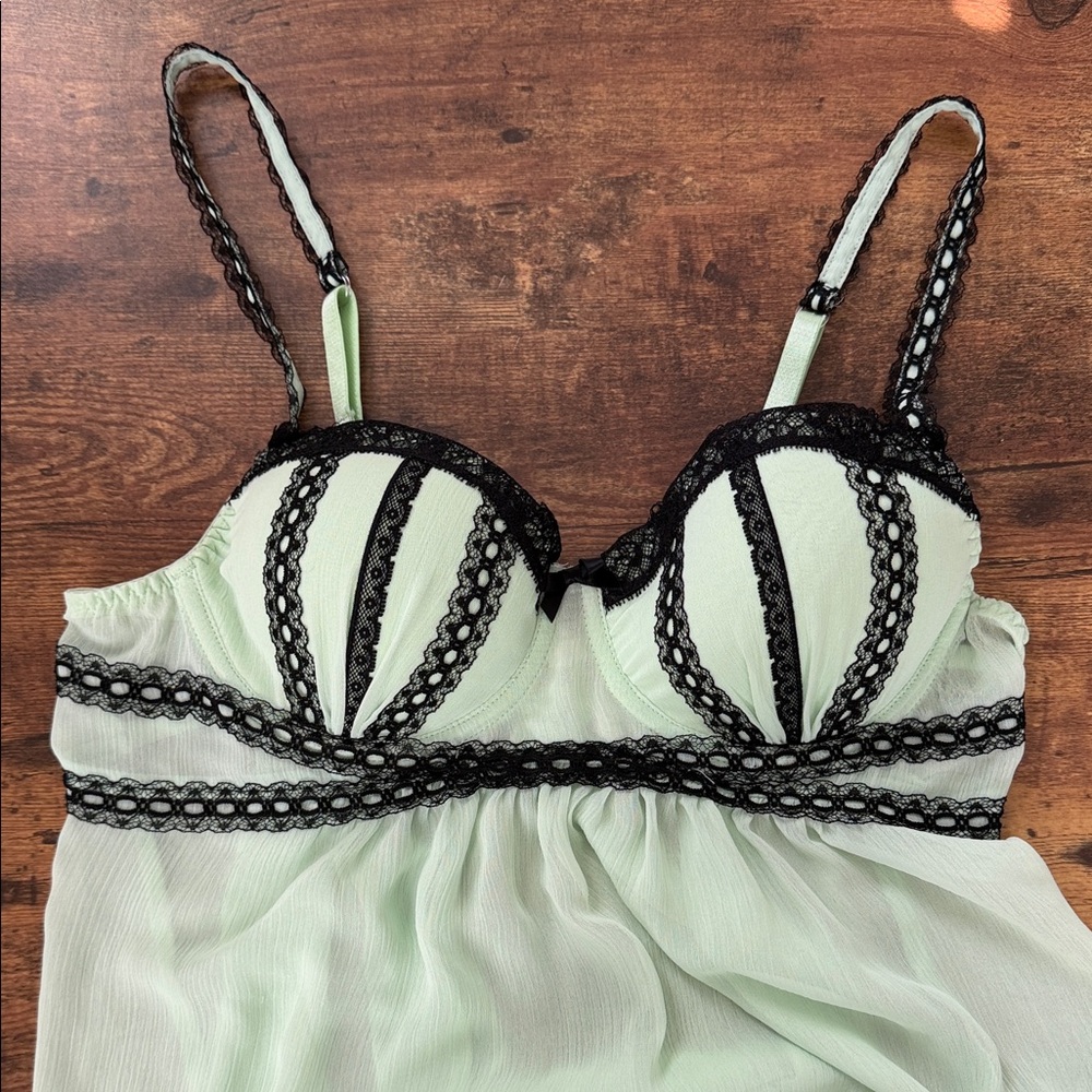 Ambrielle Mint and Black Lace Chemise - Picture 2 of 7